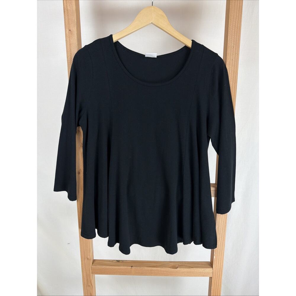 NWT ET Lois Black Round Neck 3/4 Sleeve Swing Top #0976 Size SMALL